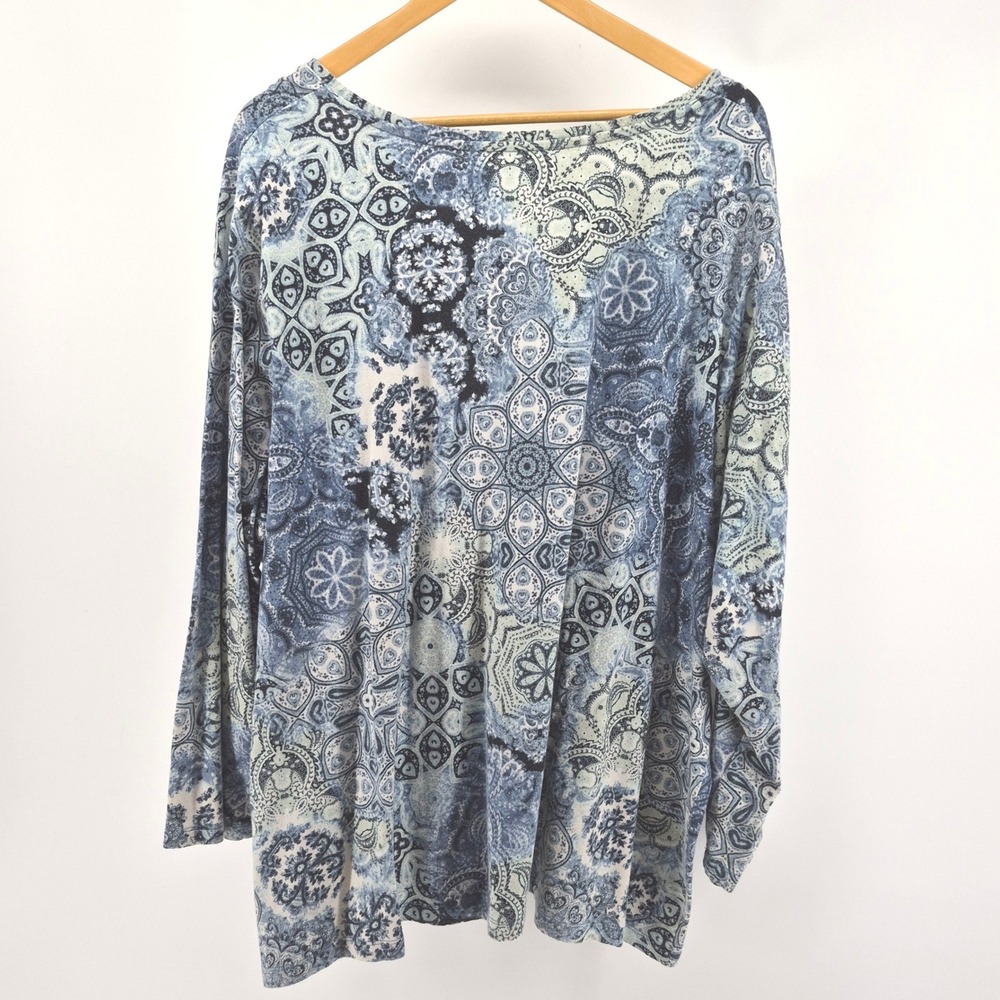 Catherines 3X Blue Medallion Paisley Print Top Plus Sz 26/28W Boho Peasant Knit - Picture 9 of 11